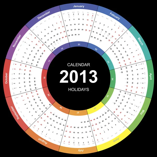 Calendario vectorial 2013 ronda wuth días festivos internacionales — Vector de stock