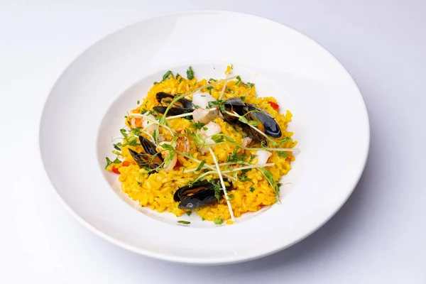 Great Paella Mussels Shrimps — Stok Foto
