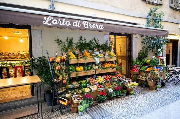 Loja Tradicional Frutas Legumes Distrito Brera Milão Itália — Fotografia de Stock