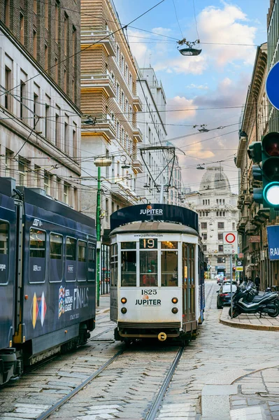Beroemde Vintage Tram Het Centrum Van Milaan Italië — Stockfoto