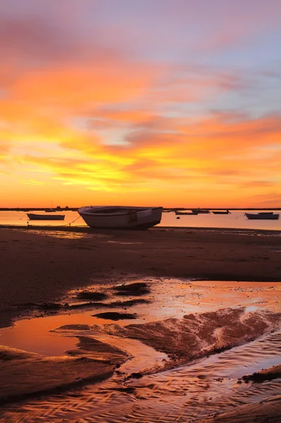 Lever de soleil avec bateaux de pêche — Photo