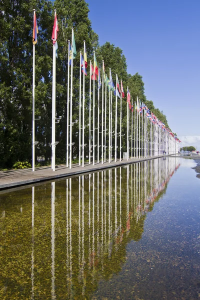 Lång avenue flaggor från olika länder i världen — Stockfoto