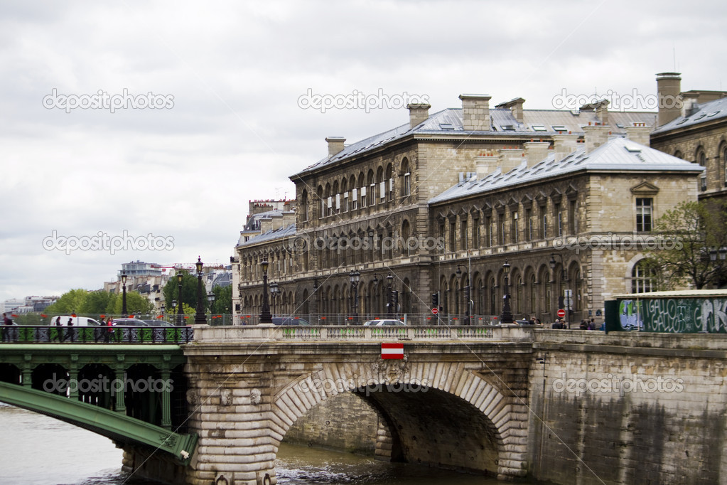 typical French buildings over the river Seine, Paris, France