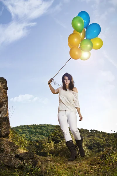 Menina com balões — Fotografia de Stock