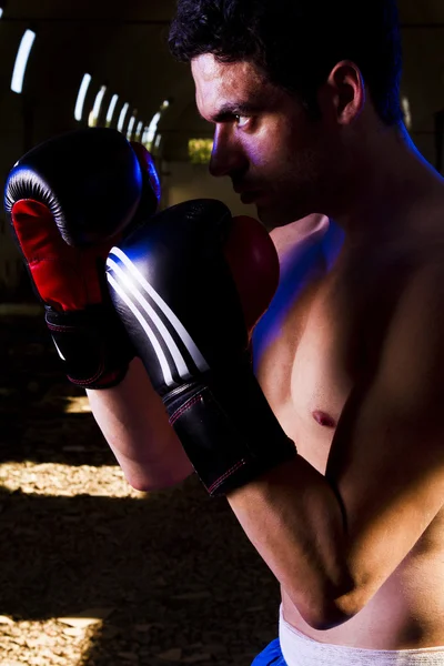 Passen vechter met bokshandschoenen — Stockfoto