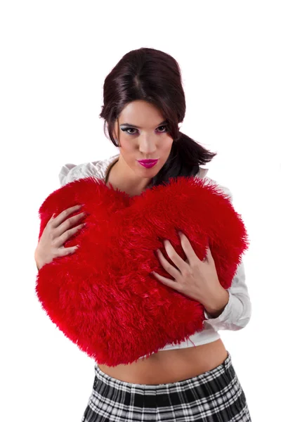 Piękna dziewczyna z czerwonym sercem — Zdjęcie stockowe