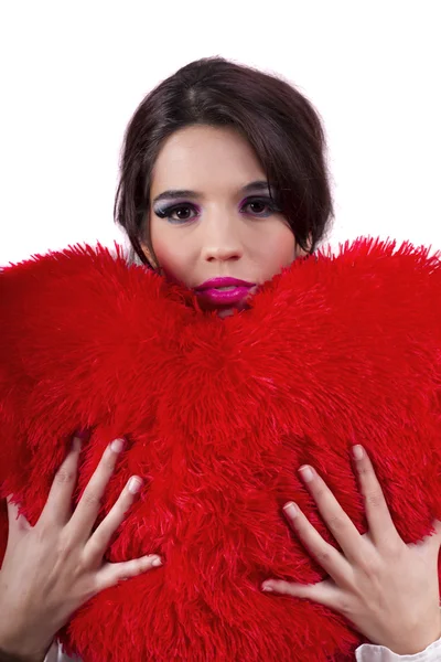 Beautiful girl with red heart — Stock Photo, Image