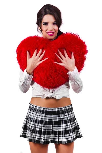 Hermosa chica con corazón rojo — Foto de Stock