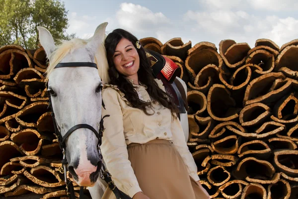 Klasyczny dziewczyna z białego konia — Zdjęcie stockowe