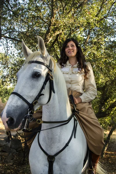 Classical girl with a white horse Stock Picture