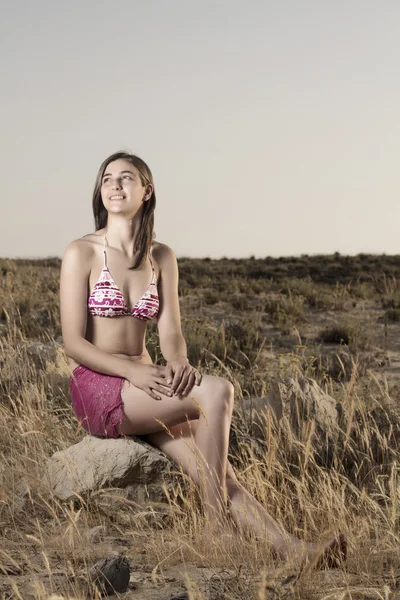 Girl with bikini on the dunes — Stock Photo, Image