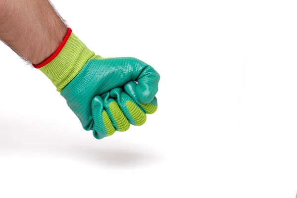 Hand met een tuinieren handschoen — Stockfoto