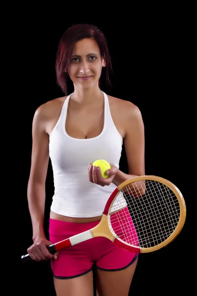 Beautiful young girl  playing tennis — Stock Photo, Image