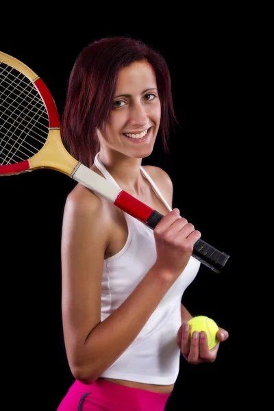 Tenis oynarken güzel genç kız — Stok fotoğraf