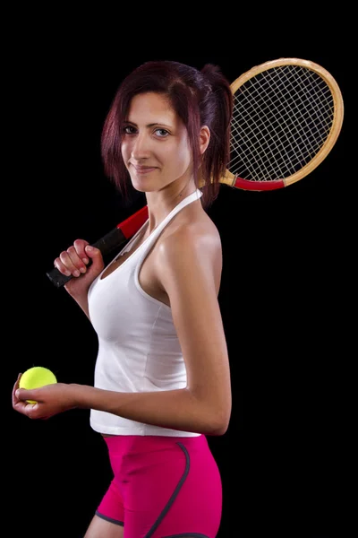 Beautiful young girl  playing tennis — Stock Photo, Image