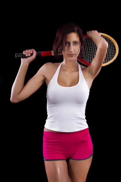 年轻漂亮的女孩，打网球 — 图库照片