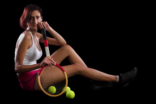 Piękna, młoda dziewczyna, grać w tenisa — Zdjęcie stockowe