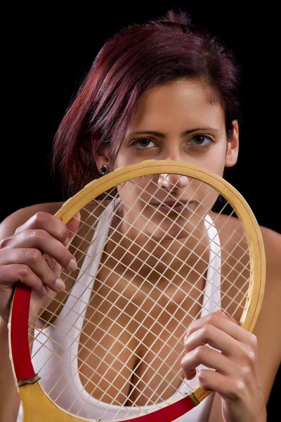 Menina bonita jogando tênis — Fotografia de Stock