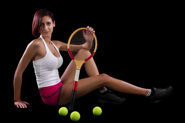 Piękna, młoda dziewczyna, grać w tenisa — Zdjęcie stockowe