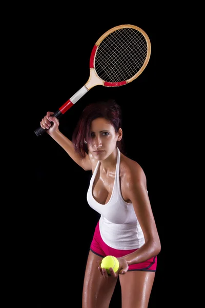 Tenis oynarken güzel genç kız — Stok fotoğraf