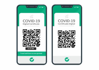 Ülkeler arasında seyahat etmek ve kültürel etkinliklere erişmek amacıyla cep telefonunda Covid-19 aşısı sertifikası.