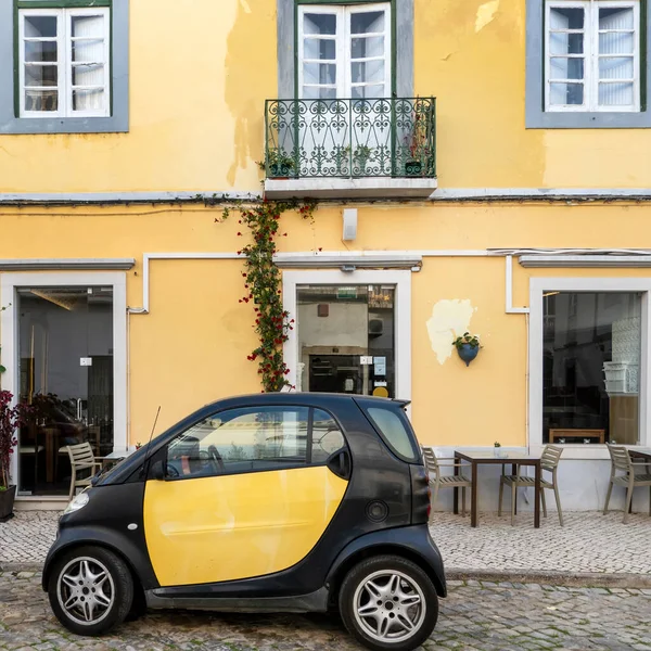 Typical Architecture Algarve Vintage Style Buildings Small Yellow Car Parked — стокове фото