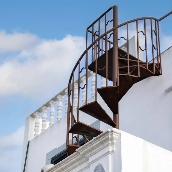 Typical Architecture Algarve Vintage Style Buildings Exterior Metal Staircase Located — Stock Photo, Image