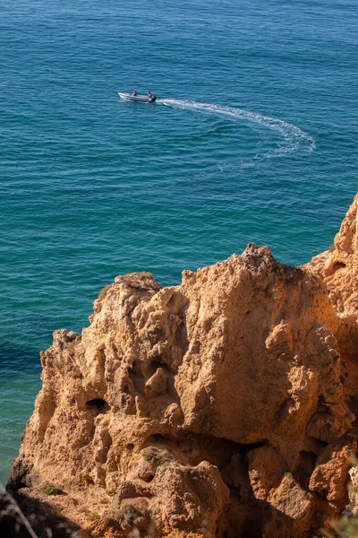 Beautiful Coastal Shoreline Cliffs Algarve Region Lagos Portugal — Zdjęcie stockowe