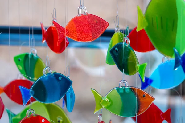 Colorful Hanging Stained Glass Fish Artwork Hanging Market — Stock Photo, Image