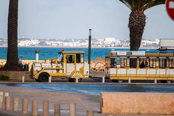 Lagos Portugal October 2021 City Train Wheels Tourists Site Seeing — стоковое фото