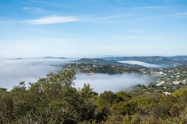 Misty Morning Mist Heuvels Van Sao Miguel Algarve Portugal — Stockfoto