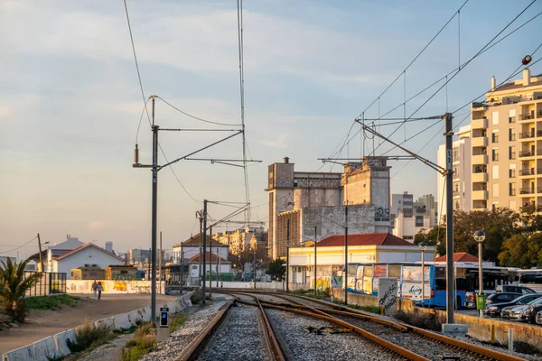 Faro Portugal Januari 2022 Zicht Treinrails Stad Faro Gelegen Algarve — Stockfoto