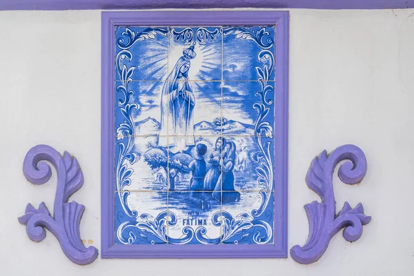 Portekiz Estoi Köyünde Azulelo Resmedilen Çocuk Mucizesiyle Bakire Meryem Azulejo — Stok fotoğraf