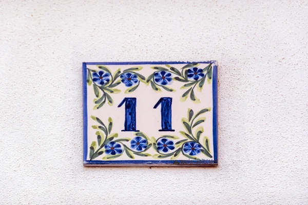 Belle Maison Numéro Onze Tuile Azulejo Typique Des Maisons Portugaises — Photo