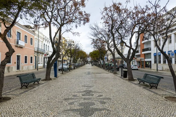 Olhao Portugal Fevereiro 2022 Vista Longa Avenida Principal República Cidade — Fotografia de Stock
