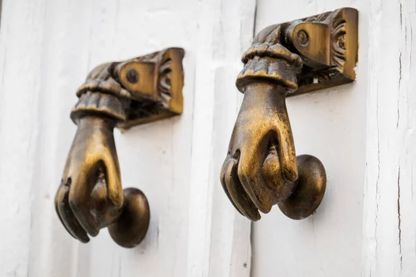 Typical Architecture Door Door Knockers Intricate Design Details Traditional Portuguese — Stock Photo, Image