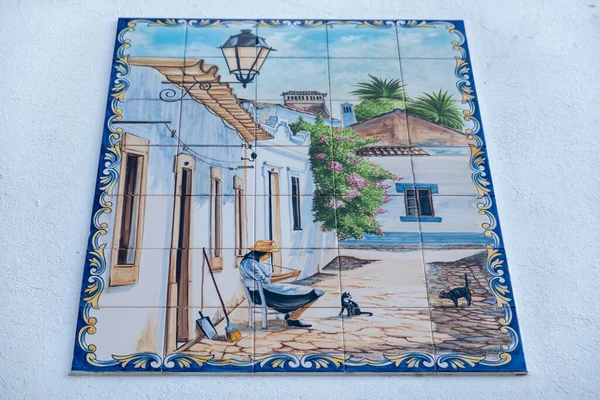 Olhao Portugalia Luty 2022 Ręcznie Malowana Grafika Azulejo Przedstawiająca Wiejski — Zdjęcie stockowe