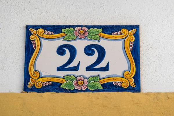 Belle Maison Numéro Vingt Deux Tuile Azulejo Typique Des Maisons — Photo