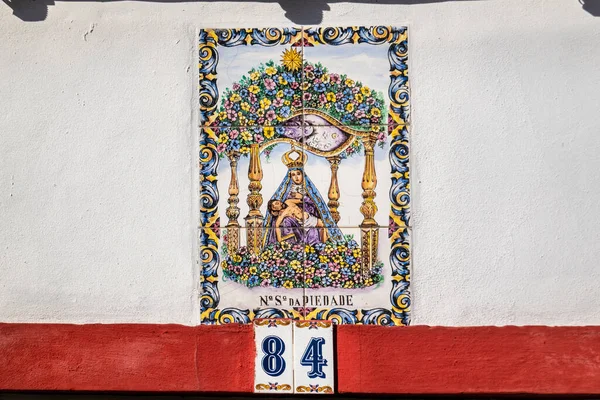 Дева Мария Azulejo Произведения Искусства Тремя Детьми Чудо Изображено Azulelo — стоковое фото