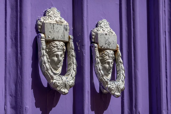 Typical Architecture Door Door Knockers Intricate Design Details Traditional Portuguese — Stock Photo, Image