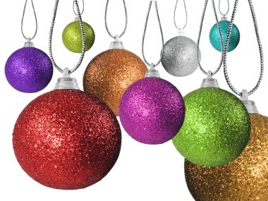 renkli kırmızı yeşil ve diğer Noel baubles topları renkli arka plan ile