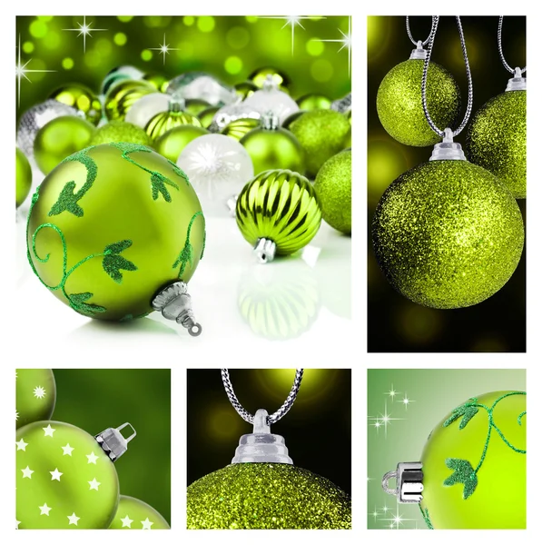 Colagem de decorações de Natal verde — Fotografia de Stock