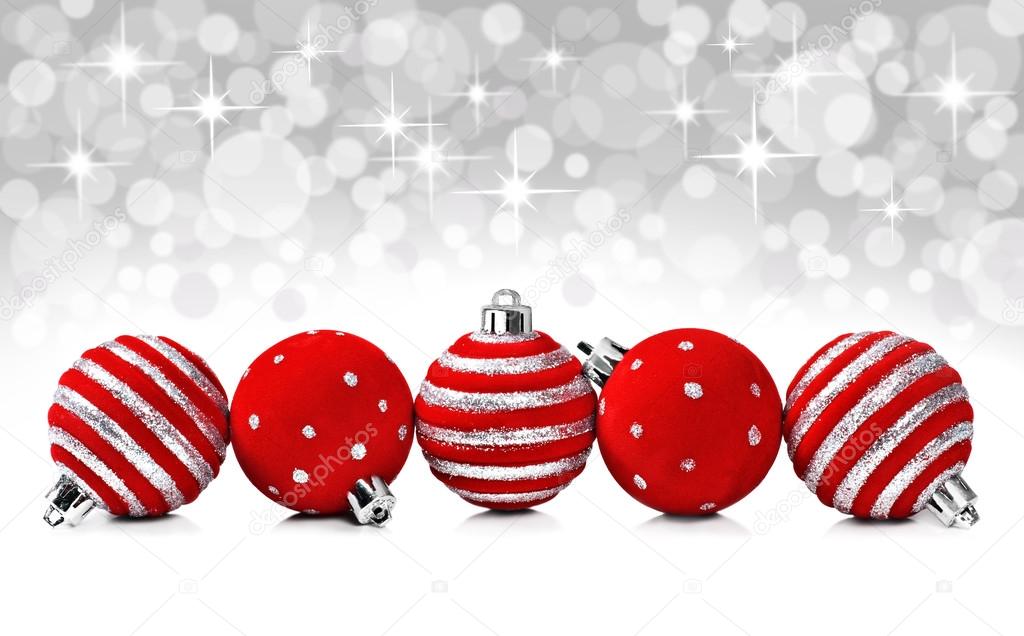 christmas decoration balls on a star background with space for text