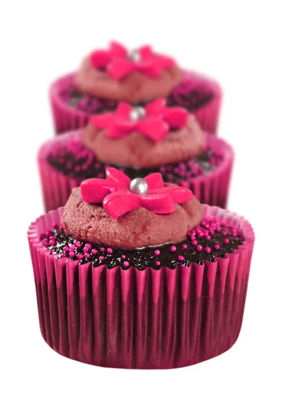 Kedves csokoládé cupcakes díszített rózsaszín — Stock Fotó