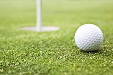 Golf topu deliğe yakın yeşil