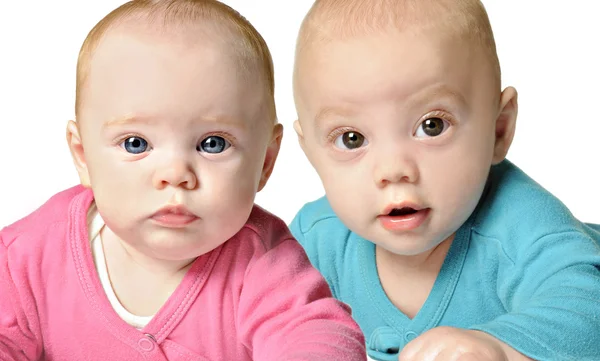 Twin jongen en meisje op witte achtergrond — Stockfoto