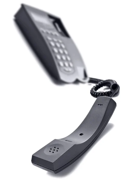 Black telephone on white with space for text — Stock Photo, Image