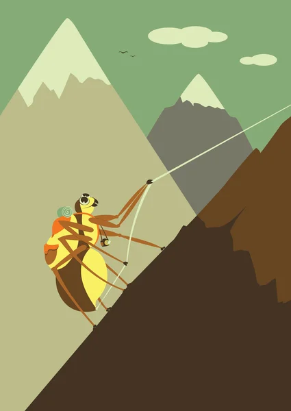 Aranha pesquisador turístico montanhas paisagem alpinista humor heig Ilustração De Stock
