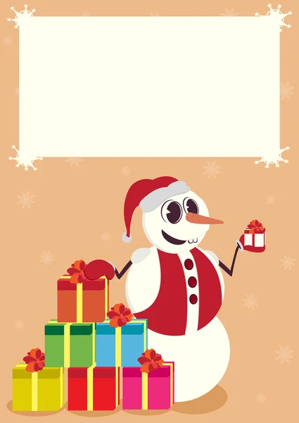 Снеговик зимний праздник символы счастья весело подарки — стоковый вектор