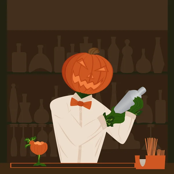 Halloween dýňový svátek za barem barman tvorby cockta Royalty Free Stock Ilustrace